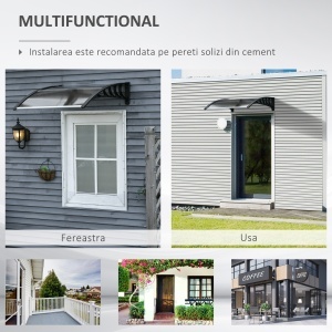 Copertina de Exterior din Policarbonat pentru Usi si Ferestre cu Kit de Montare 100x100x26cm - Maro - Img 6