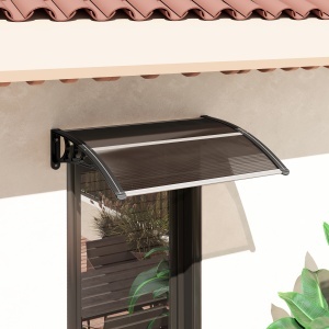 Copertină de Exterior Impermeabilă și Anti-UV, din Policarbonat, Polipropilenă și Aluminiu, 75x100x23 cm, Maro și Negru - Img 9