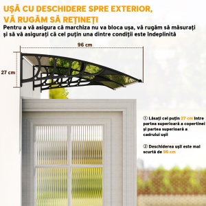 Copertina de exterior pentru ferestre si usi, din policarbonat si aluminiu, 200x96x27cm – maro - Img 7
