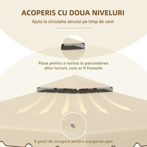 Copertina de schimb pentru foisor de gradina cu acoperis cu 2 niveluri, capac din poliester pentru foisor de 3x3m, bej - Img 5