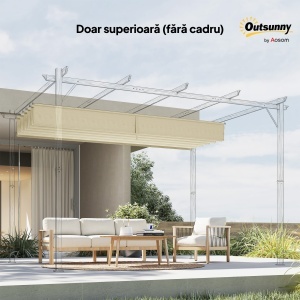 Copertină de Schimb pentru Pergolă de Grădină cu 10 Orificii de Drenaj, Acoperire din Poliester, 250x255 cm, Gri - Img 9