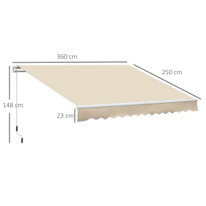 Copertină pentru Exterior, Copertină Rulantă pentru Uși și Ferestre cu Deschidere cu Manivelă, 360x250 cm, Cremă - Img 3