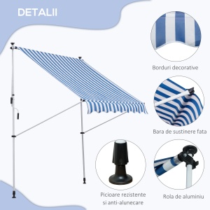 Copertina pentru soare pentru exterior tip rulou cu manivela, inaltime si unghi reglabil, 200x150cm, albastru - Img 8