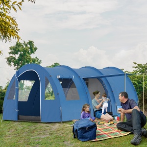 Cort de Camping pentru 5-6 Persoane cu 2 Uși, Ferestre și Buzunare de Depozitare, 475x315x215 cm, Albastru - Img 2