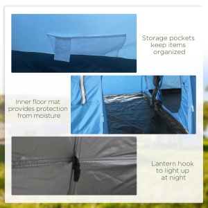 Cort de Camping pentru 5-6 Persoane cu 2 Uși, Ferestre și Buzunare de Depozitare, 475x315x215 cm, Albastru - Img 6