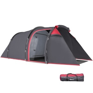 Cort pentru Camping 2 Locuri cu Vestibul Mare, Cort Impermeabil Usi cu Fermoar, 426x206x154cm Gri