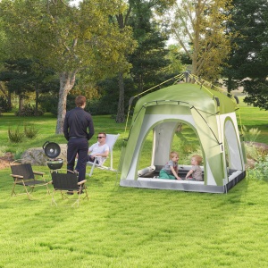 Cort pentru Camping cu 2 Locuri, Cort cu Ușă, 3 Ferestre cu Plasă și Geantă pentru Transport, 240x240x199 cm, Verde - Img 2