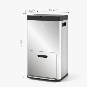 Coș de Gunoi cu 3 Compartimente de 56L, Pedală și Închidere Silențioasă, 45,7x35,8x76 cm, Argintiu - Img 3