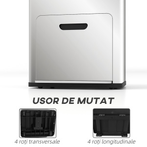 Coș de Gunoi cu 3 Compartimente de 56L, Pedală și Închidere Silențioasă, 45,7x35,8x76 cm, Argintiu - Img 6
