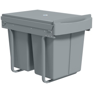 Coș de gunoi retractabil sub chiuvetă, 2 găleți de 20L, Gri - Img 1