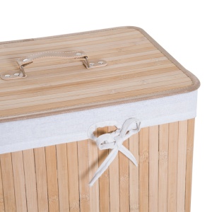 Cos de rufe din bambus cu capac si geanta detasabila din material, 40x30x60cm, natural - Img 8