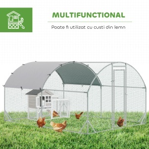 Coteț pentru Găini de Exterior, 2.8x3.8x2m Recintă din Oțel Zincat cu Acoperiș Impermeabil Anti-UV și Încuietoare, Găini, Iepuri și Rațe - Img 5