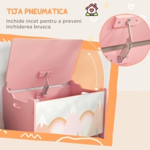 Cufăr de jucării pentru copii , ladă din lemn MDF cu capac și balama de siguranță, 60x37x39cm, de culoare roz - Img 5