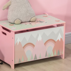 Cufăr de jucării pentru copii , ladă din lemn MDF cu capac și balama de siguranță, 60x37x39cm, de culoare roz - Img 8