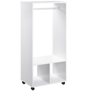 Cuier cu Bară din Aluminiu și 2 Rafturi Deschise, 60x40x128 cm, Alb - Img 1