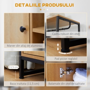 Cuier industrial , suport pentru haine, suport pentru haine cu tija de agatat, rafturi deschise si dulap inchis pentru dormitor si intrare, Natural - Img 6