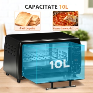 Cuptor electric 10L temperatura reglabila si temporizator, grila si tava incluse, 750 W, 36,5x26x22cm, negru - Img 4