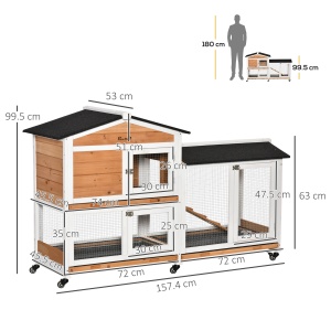 Cușcă de Exterior cu 2 Nivele, 6 Roți, Tavă Detașabilă, Rampă și Plasă Metalică, 157,4x53x99,5 cm, Galben - Img 3