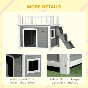 Cusca de exterior pentru caini cu balcon, scari, Cusca pentru caini rezistenta la intemperii cu picioare inaltate, ferestre, pentru caini de talie mica si medie - Img 7