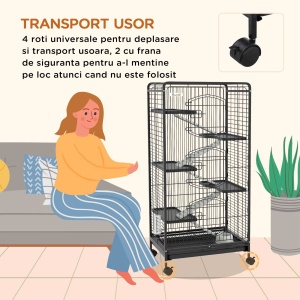 Cușcă pentru Animale Mici și Rozătoare cu Roți, 5 Rampe și 5 Platforme, 61.5x44x131 cm, Negru - Img 5