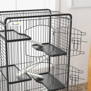 Cușcă pentru Animale Mici și Rozătoare cu Roți, 5 Rampe și 5 Platforme, 61.5x44x131 cm, Negru - Img 9