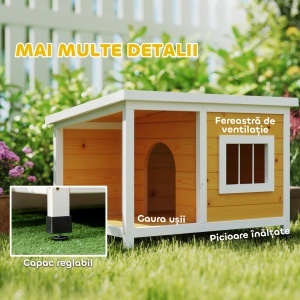 Cușcă pentru Câini de Exterior din Lemn cu Verandă Acoperită și Acoperiș Înclinat, 85.5x62x60 cm, Multicolor - Img 7