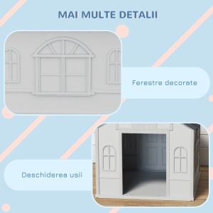 Cușcă pentru Câini din PP Impermeabil cu Acoperiș Inclinat și Ușă de Intrare, 65x75.7x63 cm, Gri - Img 6
