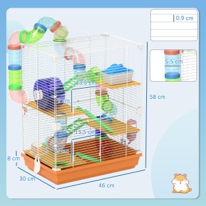 Cușcă pentru Hamsteri pe 5 Nivele cu Tuburi și Roată din Metal și Plastic Albastru - Img 3