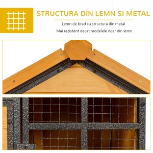 Cușcă pentru Iepuri și Rozătoare, Cu Căsuță, Rampă și Zonă Deschisă, 122×63×92 cm, Lemn + Metal, - Img 6