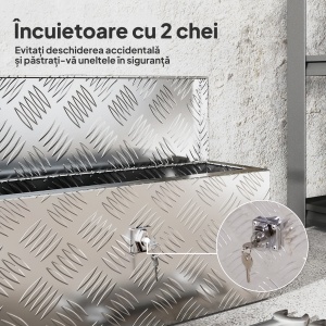 Cutie de Scule de 2 kg cu Încuietoare cu Cheie și Geantă pentru Unelte, 50x15.5x20.5 cm, Argintiu - Img 5