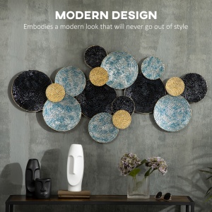 Decoratiune de perete 3D modern cerc agatat sculpturi de perete decor pentru sufragerie dormitor sufragerie, albastru negru auriu - Img 4