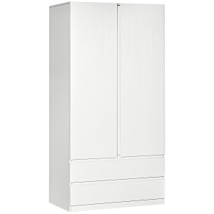 Dulap alb cu cuier pentru haine si 2 sertare glisante pentru dormitor din PAL, 100x60x200 cm - Img 1