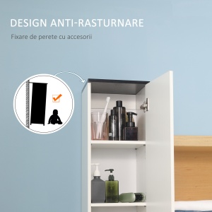 Dulap Baie 180 cm – Alb, Cu Sertar & Rafturi Reglabile - Img 6