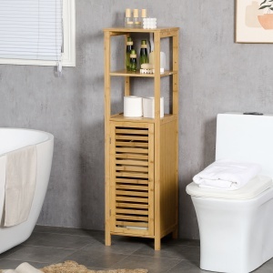Dulap baie din bambus, cu 2 rafturi deschise si dulap cu usi, culoarea bambus natural - Img 2