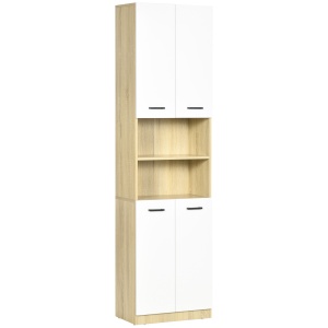 Dulap Baie din PAL Alb cu 2 Dulapioare cu Usi si 2 Rafturi Deschise, Design Anti rasturnare, 53x33.5x195.7 cm - Img 1