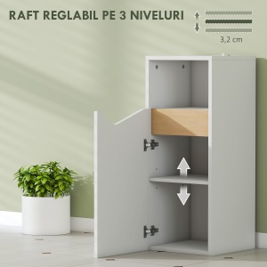 Dulap Baie Îngust cu Ușă Amortizată și Raft Deschis, Dulap Economisitor de Spațiu cu Rafturi Reglabile, pentru Bucătărie, Cameră de Zi, 30x30x71.5 cm, Alb și Lemn - Img 5