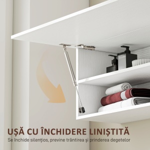 Dulap Baie Montat pe Perete, Dulap Suspendat Modern cu Ușă Soft Close, 2 Compartimente și Raft Reglabil, Economisire Spațiu, 120x23x30 cm, Alb - Img 5