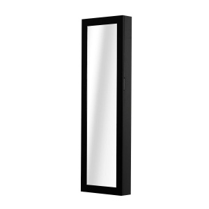 Dulap Bijuterii pentru Perete cu Oglindă din Lemn MDF, Negru,37x9.5x121cm