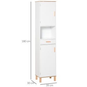 Dulap Coloana economie de spatiu din Lemn pentru Baie Alb - Img 3