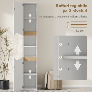 Dulap Coloană Îngust pentru Baie cu 2 Uși și 2 Rafturi - Alb - Img 5