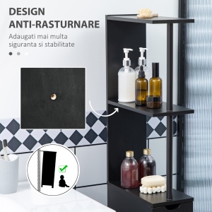 Dulap cu coloana din lemn ce economie de spatiu, dulap de baie cu rafturi, dulap si sertare, negru, 15x33x136cm - Img 6