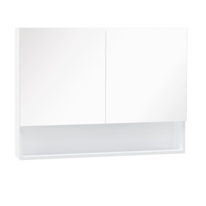 Dulap cu oglinda de perete cu lumini LED, raft deschis si raft intern reglabil, sticla si MDF, 80x15x60cm - Img 1