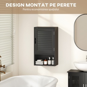 Dulap de Baie, Dulap Montat pe Perete cu Rafturi Regabile, 40 x 20 x 60 cm, Negru - Img 6