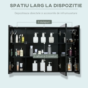 Dulap de Baie LED cu Oglindă , Dulap Suspendat cu 3 Uși, Rafturi Reglabile, Funcție Memorie & Încărcare USB - Img 4