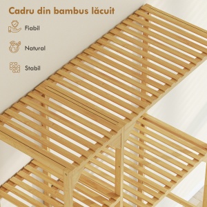 Dulap de deasupra Mașinii de Spălat din Bambus cu 7 Rafturi Reversibile, Dulap Compact cu Spațiu Reglabil, pentru Depozitare și Organizare, pentru Baie sau Spălătorie, 100x40x157 cm, Culoare Lemn - Img 6