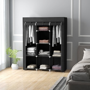 Dulap din Material Textil cu Bază Înălțată, 8 Rafturi și 2 Bare, 125x43x162.5 cm, Gri Închis - Img 7