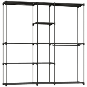 Dulap Garderobă din Material Textil cu 8 Rafturi și 3 Bare pentru Agățat, 182x43x185 cm, Negru