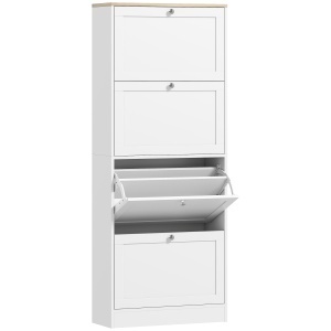 Dulap Îngust pentru Pantofi cu 3 Sertare și Rafturi Reglabile pe 2 Niveluri, 60x23,5x115 cm, Alb