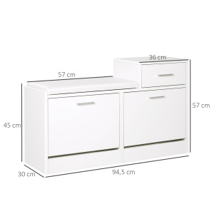 Dulap Modern pentru Încălțăminte cu Bancă Imbottită pentru 12 Perechi de Pantofi Lemn Alb - Img 3