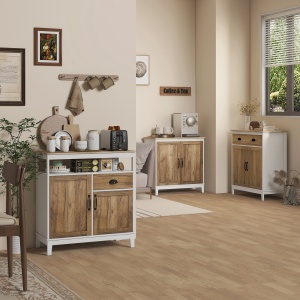 Dulap Multifunctional din PAL cu Dulap si Sertar in Stil Rustic, 78.5x39x89.4cm, Alb - Img 2
